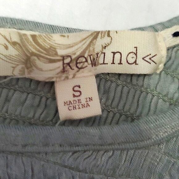 Rewind Aqua Stream Smocking Flutter Sleeves Flowy Boho Top - Picture 7 of 9